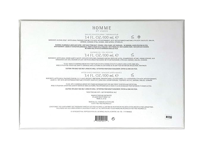 Usher Homme Men's 3-Piece Gift Set (EDT + S/G + A/S 3.4 oz Each)