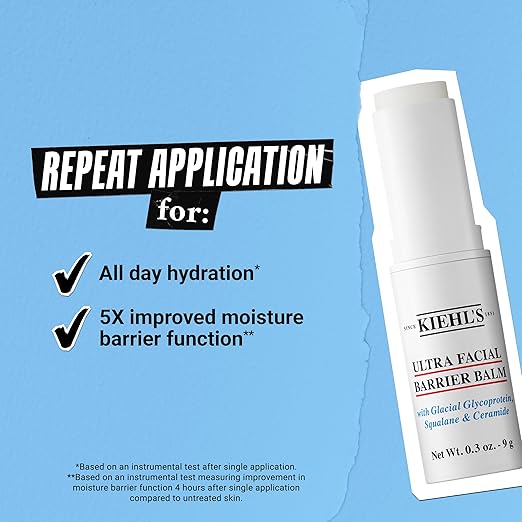 Kiehl's Ultra Facial Skin Barrier Repair Balm On-the-go Stick Formula All-day Hydration Soft and Supple Skin with Squalane and Ceramides Wear Under or Over Makeup for All Skin Types - 0.3 oz