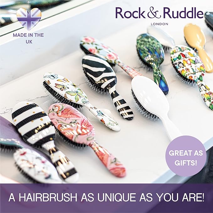 Rock &amp Ruddle Natural Mixed Boar Bristle Hair Brush for Women and Kids (Small/Travel Size 17.5cm) - Perfect for Wet or Dry Hair Detangling Smoothing Blowdrying - Made in UK - Cats &amp Dogs Des