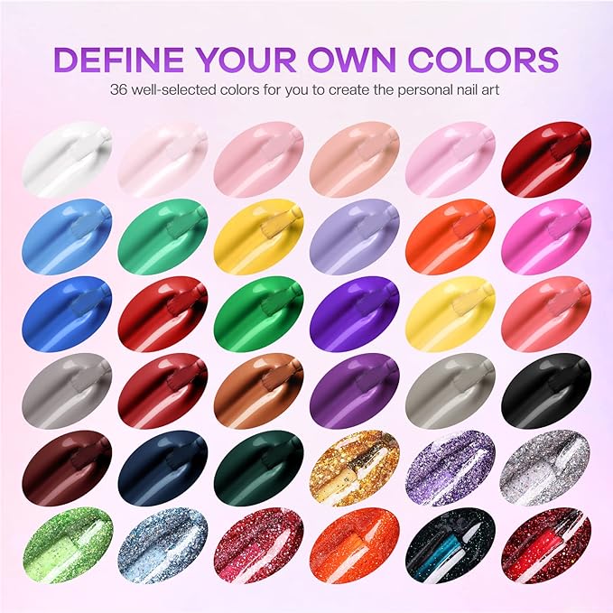 Morovan Gel Nail Polish Kit with UV Light: 36 Colors Gel Nail Polish Set with Pure Gillter Gel Polish Soak Off Gel Nail Kit Contain Base &amp Top Coat Nail Polish Starter Kit