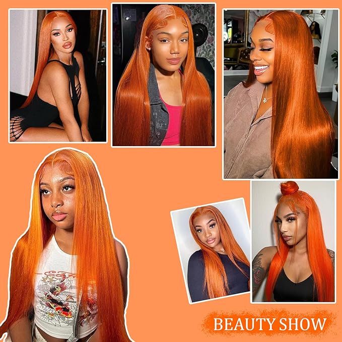 PANDA ANGEL Ginger Orange Lace Front Wigs Human Hair Pre Plucked Gluleless Straight Ginger Wig 350# Colored Orange Lace Frontal Wigs for Women Human Hair 13x4 Hd Transparent Lace Wigs 24 Inch