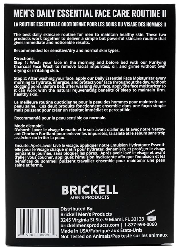 Brickell Men's Daily Essential Face Care Routine II Purifying Charcoal Face Wash and Daily Essential Face Moisturizer Natural and Organic Men's Skin Care Gift Set Scented