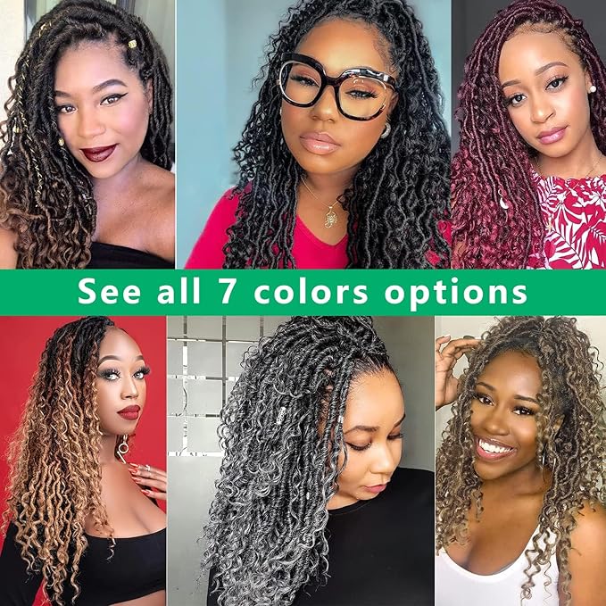Goddess Locs Crochet Hair 12 Inch 6 Packs Faux Locs Crochet Hair for Black Women Pre Looped Crochet Hair with Curly Ends River Locs Style Hair Extensions 1b/30