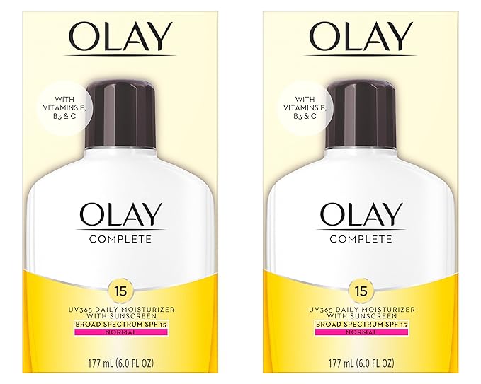 Olay Face Moisturizer Complete with Sunscreen SPF 15 Daily Facial Lotion for Normal Skin Lightweight Hydrating Broad Spectrum Sun Protection - Vitamin C E and Niacinamide - 6 Oz 2 Pack