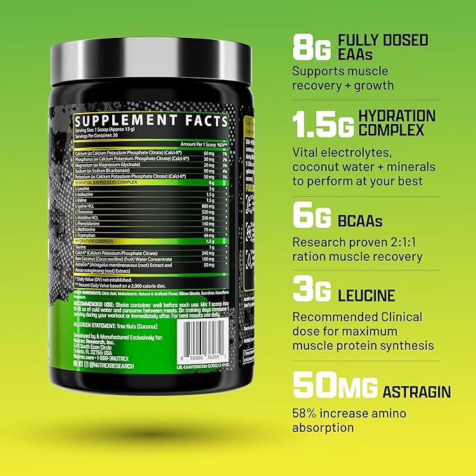 Nutrex Research EAA Hydration | EAAs + BCAA Powder | Muscle Recovery Strength Muscle Building Endurance | 8G Essential Amino Acids + Electrolytes | (Packaging My Vary) 30 Servings (Lemon Lime)