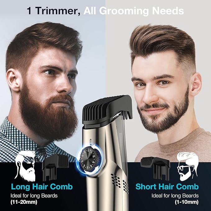 Vacuum Beard Trimmer for Men New Version Adjustable Precision Trimming Length with 2 Comb Electric Cordless Vacuum Trimmer for Beard Waterproof and Rinses Easy Blades for Skin fit