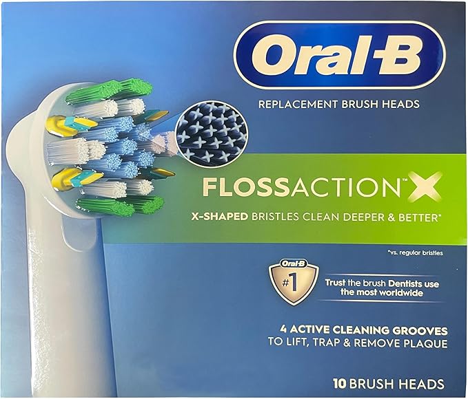Floss Action Replacement Heads - Electric Toothbrush Heads 10-Count - Compatible with Oral B