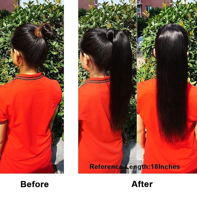 Hair Accessories 8-30 Inches with Drawstring Ponytail Brazilian Real Hair Extensions Straight Ponytail Wig Hair Slices for Black Women Hair Pieces For Women(22 inch)