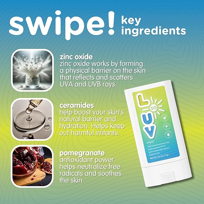 L-UV swipe! SPF 50 Mineral Sunscreen Stick Broad-Spectrum Protection Against UVA &amp UVB Rays Perfect For Everyday Activities &amp Outdoor Adventures Lightweight Sun Protection Sensitive Skin S