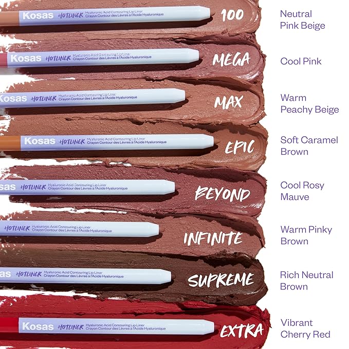 Kosas Hotliner Retractable Lip Liner Pencil with Built-In Brush &amp Sharpener - Easy Contouring Hydrating Long-Lasting - Pigmented Creamy Texture for Plumping Lips - Hyaluronic Acid &amp Konjac -