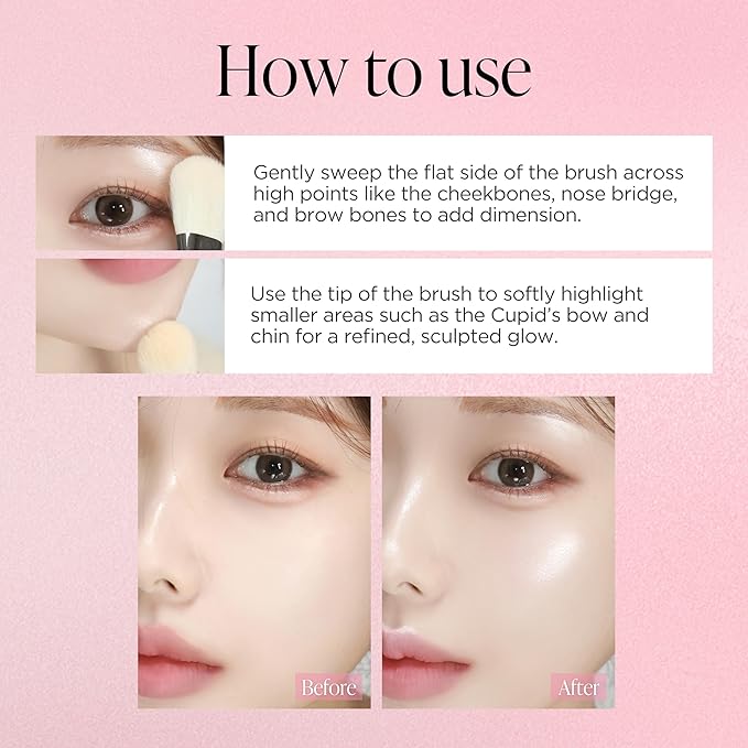 Piccasso 116 Highlighter Brush ? Soft Goat Hair Makeup Brush for Face Ideal for Highlighting Cheekbones Nose and Jawline Fluffy Blush Brush for Natural Glow Professional Korean Beauty