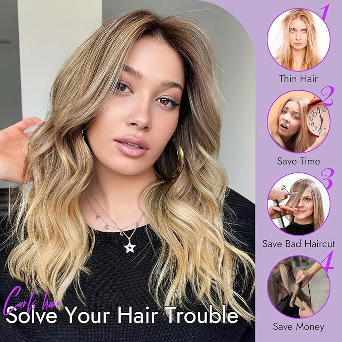 Ombre Blonde Short Wavy Wig for Women Lace Hairline Bob Style Synthetic Heat Resistant - Natural Appearance for Everyday Hairstyle Use 18 Inch
