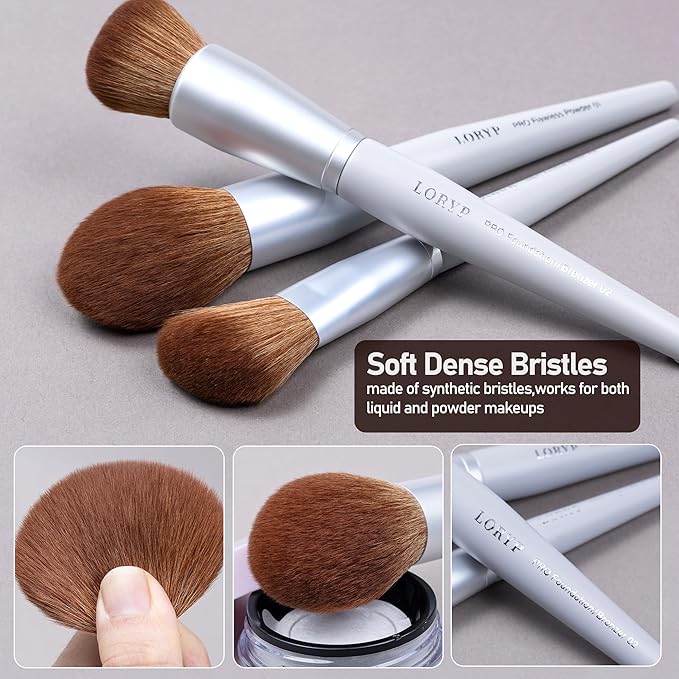 LORYP Makeup Brush Set Soft Vegan Professional Cosmetic Brushes for Face &amp Eyes Gray 20 Pcs Full-Size