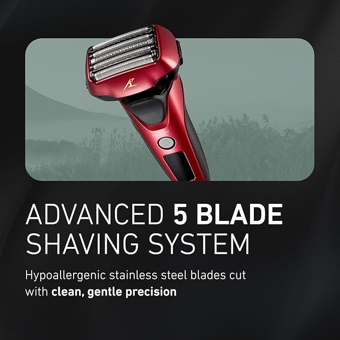 Panasonic ARC5 Electric Razor for Men with Pop-up Trimmer Wet Dry 5-Blade Electric Shaver with Intelligent Shave Sensor and 16D Flexible Pivoting Head - ES-ALV6HR (Red)