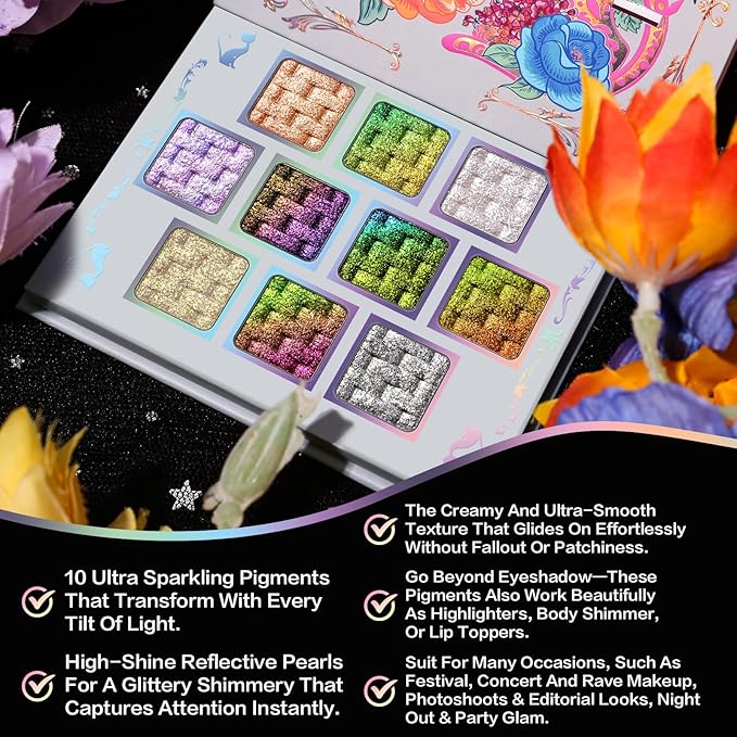 UCANBE Chameleon Multichrome Eyeshadow Palette 10 Colors Shifting Chromatic Sparkling Metallic Eye Shadow Multi-Use Blendable Holographic Glitter Shimmer Eye Makeup Palllet (Lunar Mirage)