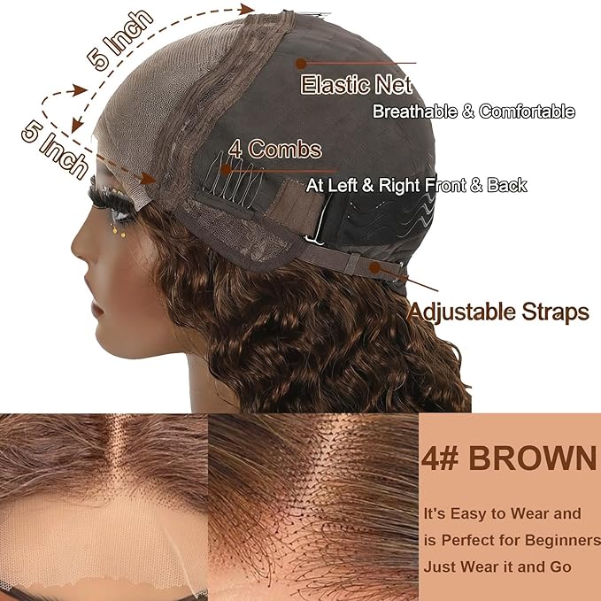 5x5 HD Transparent Lace Front Wigs Human Hair Pre Plucked with Baby Hair 30Inch Deep Wave Wigs 180% Density Brazilian Virgin Hair Partial Glueless Chocolate Brown Wigs for Women