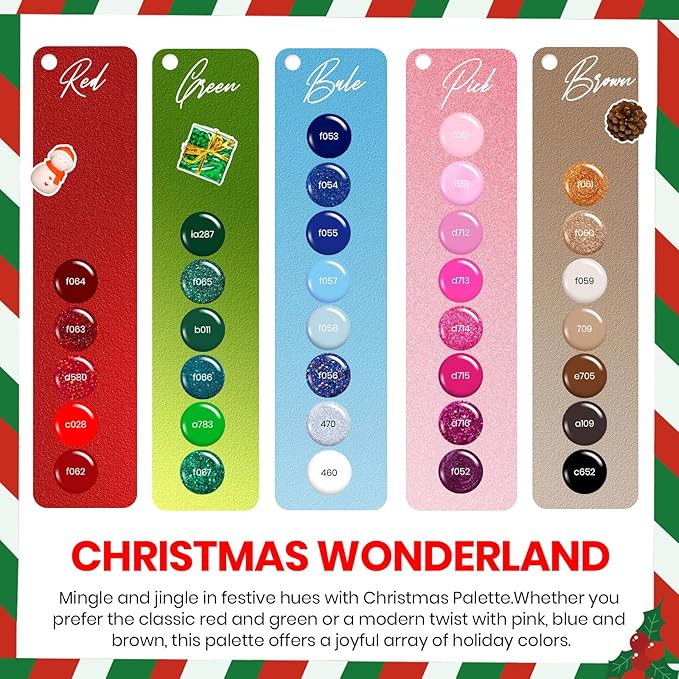 Beetles Christmas Gel Nail Polish Set Glitz Galaxy UV LED Soak Off Gel Kits 44Pcs Burgundy Red Gold Green Silver Blue Pink Sparkle Shade with Base Top Coat Winter Manicure Gift for Women