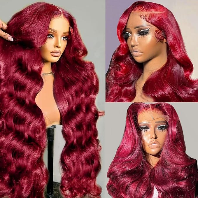99j Burgundy Lace Front Wigs Human Hair 30 Inch Body Wave 13x6 Lace Front Wigs Human Hair 99j Red Wine Body Wave Glueless Wig Human Hair Pre Plucked Lace Frontal Wig for Black Women 180% Density