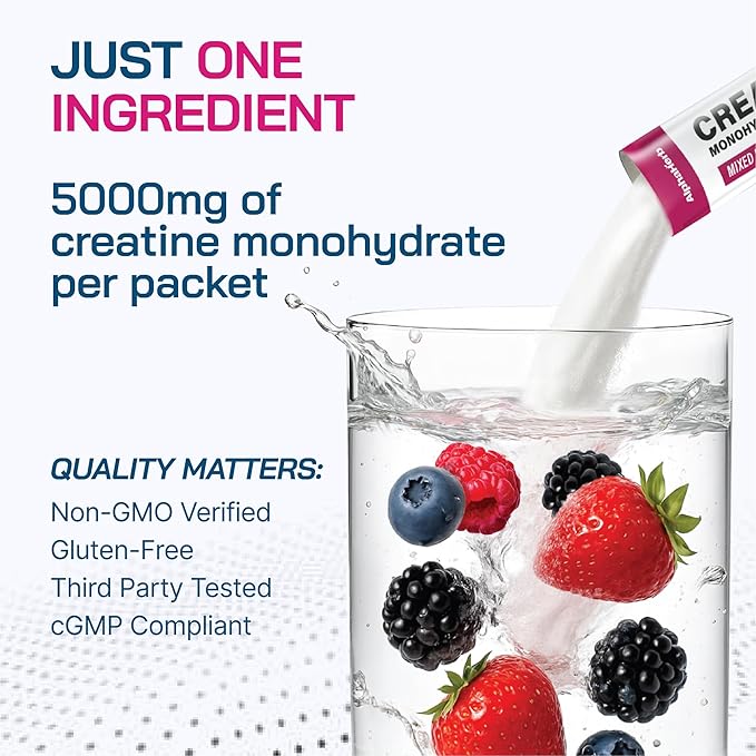 Creatine Monohydrate Powder ? Creapure® German-Sourced Mixed Berry Flavour 30 Stick Creatine Packs 5000mg Each | No Sugar No Fillers Gluten-Free