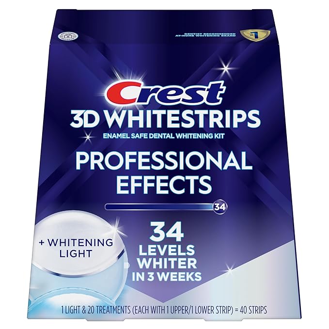 Crest 3D Whitestrips Professional Effects + LED Light ? Teeth Whitening Kit 1 Light + 20 Treatments Each with 1 Upper/1Lower 40 Strips ? Crest 3DWhite Teeth Whitening Strips