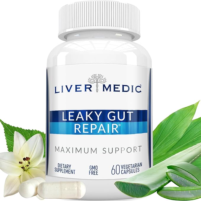Leaky Gut Repair Natural Gut Health Supplement Glutamine Organic Slippery Elm NAG Marshmallow Root Aloe Vera MSM Quercetin Bromelain Promotes Digestive Ease Gut Wellness 1000mg 60 Caps