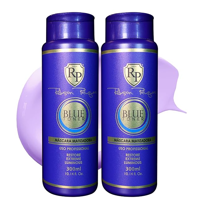 Robson Peluquero Blue Toning Kit | Hair Toner Gloss + Shampoo | Icy Platinum Ash &amp Silver Blonde for Brassy Hair Bleached Highlights Neutralizes Orange &amp Copper Tones - 2x10.1 Fl Oz