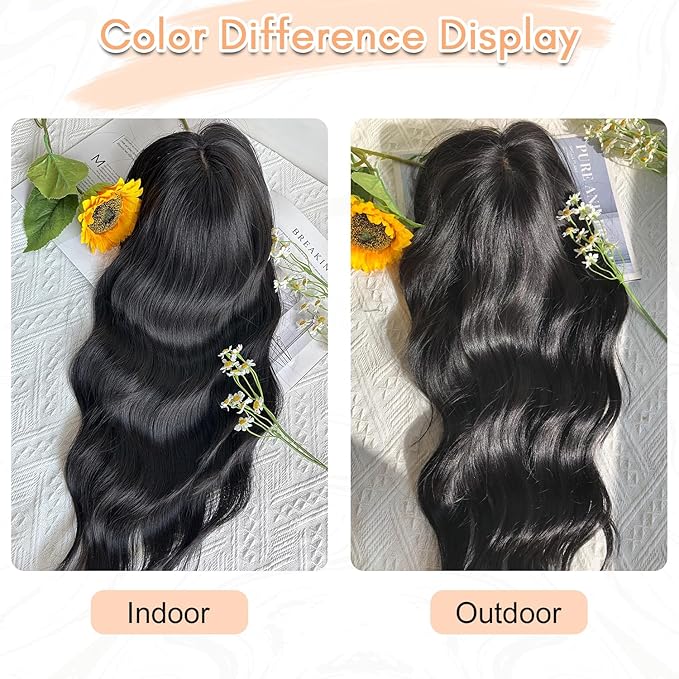Hair Toppers for Women 20-Inch Wavy Ombre Highlight Synthetic Wig With Fringe Bang - Clip In Hair Pieces for Thinning Hair to Add Volume