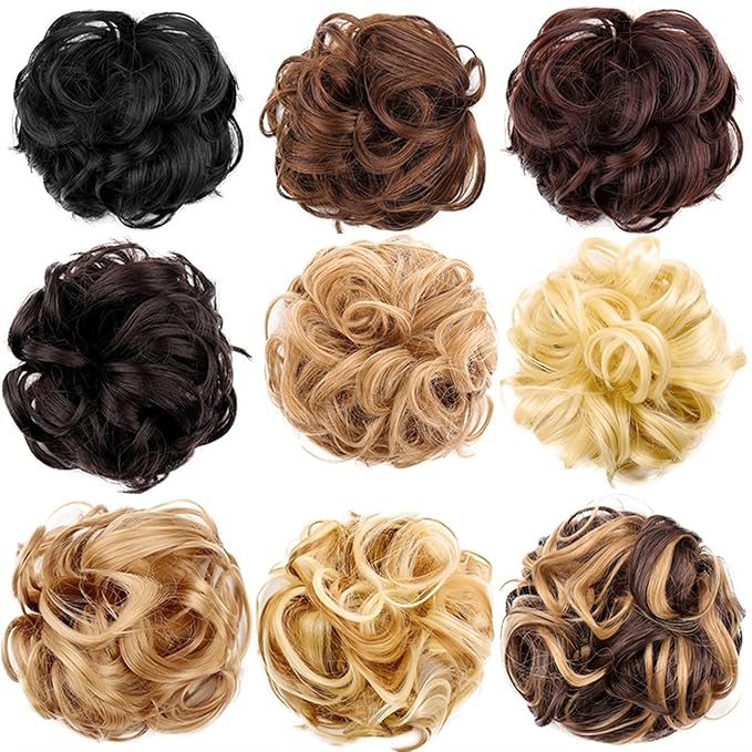 FRANCES Fake Hair Bun Synthetic Messy Bun Wavy Curly Bun Ponytail Hair Extensions Fancy Curly Bun Claw Clip Bun Wig For Women Hair Accessories (Color : 1pcs-04)