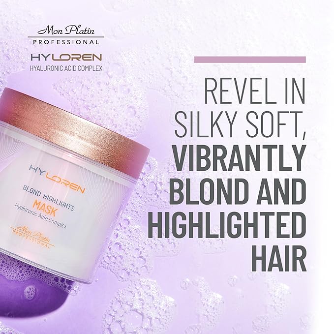 Mon Platin HYLOREN Blonde Highlights Mask with Hyaluronic Acid - 500 ml Premium Blonde Hair Mask to Neutralize Yellow and Orangey Tones - Treatment to Repair Restore Soften and Strengthen Hair
