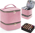 Corduroy Nail Polish Organizer and Nail Lamp Case Nail Kit Organizer Holds 30 Bottles (15ml - 0.5 fl.oz) and a Nail Lamp Nail Polish Carrying Case with Manicure Tools Storage Sections (Pink)