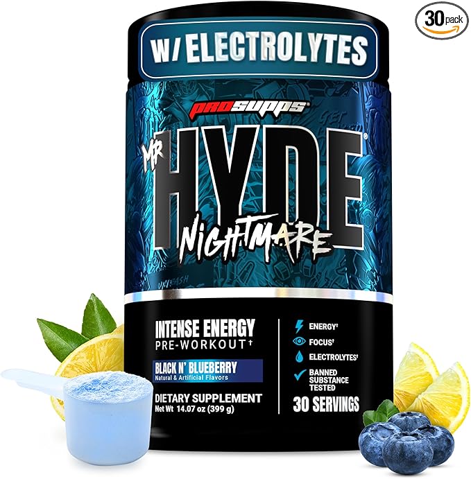 PROSUPPS Mr. Hyde Nightmare Pre Workout Powder with Caffeine &amp Beta Alanine - Preworkout for Intense Energy Mental Focus &amp Performance - Gym &amp Fitness Supplements (Black N' Blueberry 30