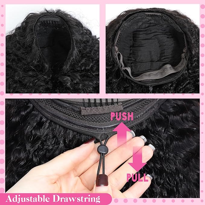 Myecool Curly Half Wig Human Hair 200 Density Glueless Wear and Go Wigs Human Hair 22 Inch 3 In 1 Half Wigs for Women Drawstring Seamless Flip Over Beginner Friendly