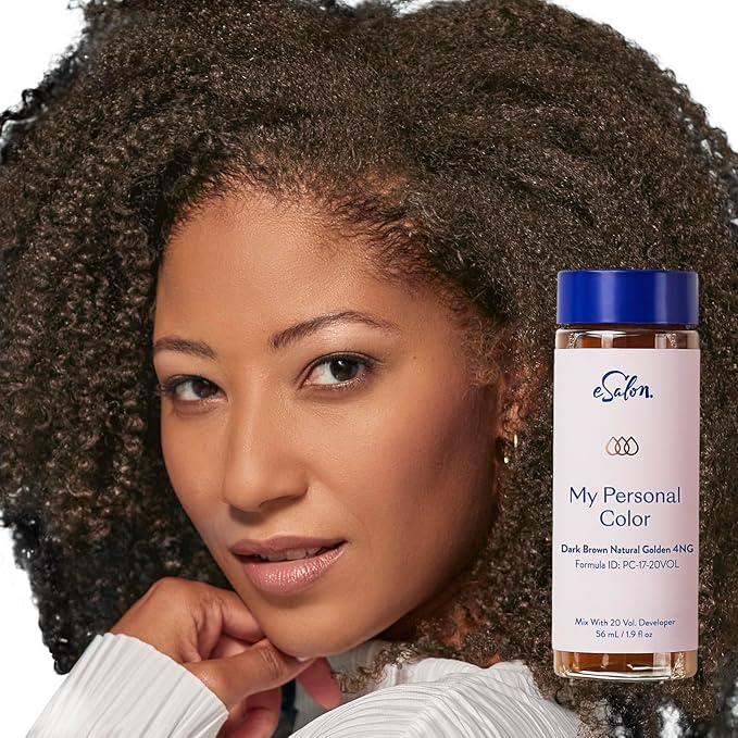 eSalon Permanent Hair Color &amp Hair Dye Kit - Dark Brown Natural Golden - Personal Colorist for Up To 100% Gray Coverage All Hair Types - Professional-Grade Ammonia-Free Dye