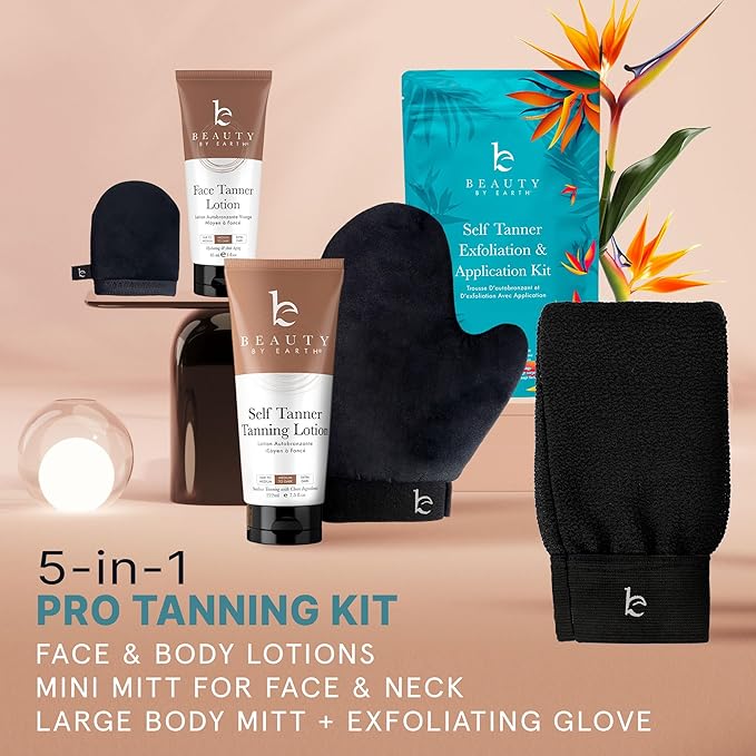 Tanning Lotion Self Tanner Kit - USA Made with Organic &amp Natural Ingredients Self Tanning Lotion Face Tanner &amp Application Kit Non Toxic Gradual Tan Sunless Tan for Women &amp Men
