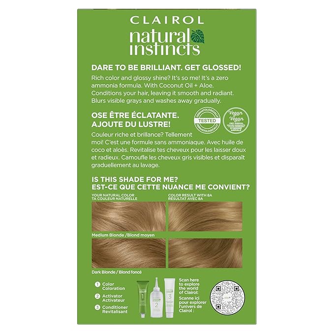 Clairol Natural Instincts Demi-Permanent Hair Dye 8A Medium Cool Blonde Hair Color Pack of 3