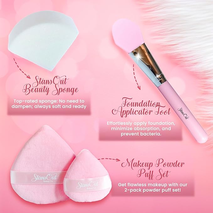 StansOut Ultimate Complexion Bundle: Liquid Foundation Brush Makeup Brushes for Liquid Cream Stick Foundation - Flat Round Blender Brushes - 101 Contoured 108 Straight - Long-Lasting