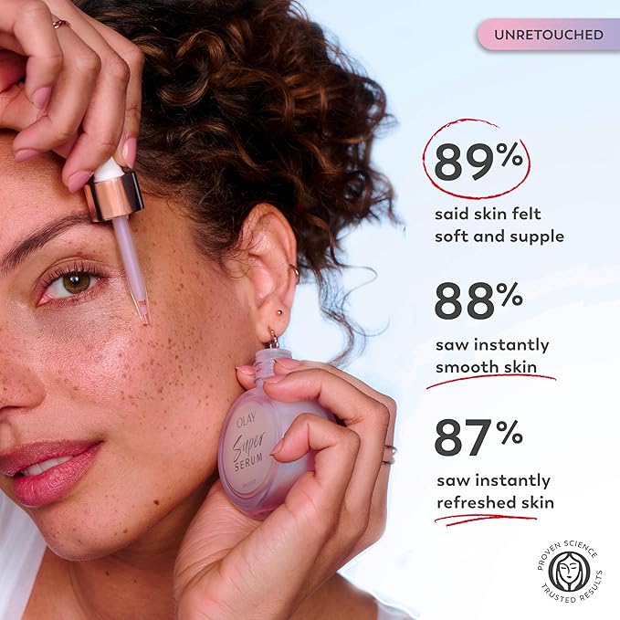 Olay Super Serum - Niacinamide Vitamin C &amp E Collagen Peptide AHA - 5-in-1 Skin Care Benefits for Face - Healthy Glow Brightening Hydrating Smoothing Firming Evens Tone Anti-Aging 1.7 Oz