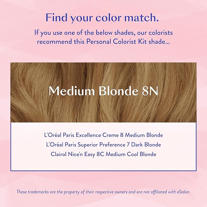 eSalon Permanent Hair Color &amp Hair Dye Complete Kit- Medium Blonde - Personal Colorist Kit for Up To 100% Gray Coverage for All Hair Types - Professional-Grade Ammonia-Free Hair Dye