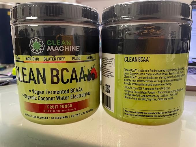 Clean BCAA - 2:1:1 Food Sourced BCAAs Powder &amp Coconut Water Electrolytes Recovery &amp Amino Energy Supplement - Award Winning Vegan Amino Acid Supplement - 30 Servings (30 Fruit Punch)