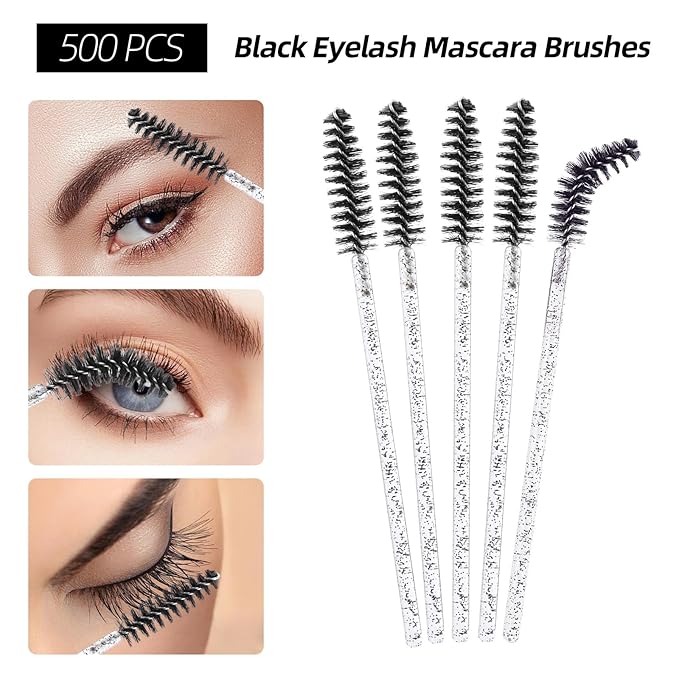 1500 Pcs Eyelash Extension Supplies Kit 500 Spoolies Mascara Wands 500 Lip Brushes 500 Micro Swabs Black Disposable Eyelash Brushes Makeup Applicator Tool with 3 Reusable Containers