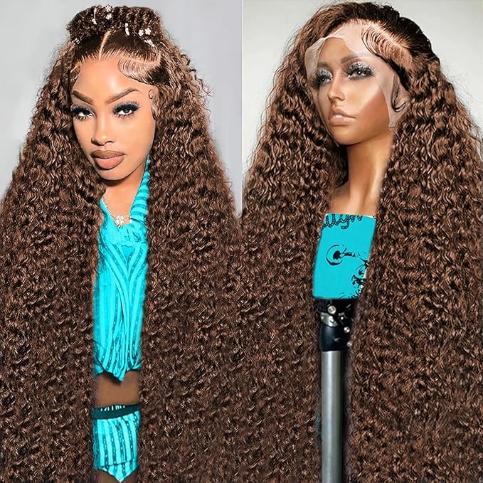30 Inch Lace Front Wig Human Hair 250% Density SKINLIKE Real HD Lace Wig 13x6 Full Frontal 0.10mm Ultra-thin Pre-Plucked Bleached Knots Invisible Lace Chocolate Brown Deep Wave Human Hair Wigs