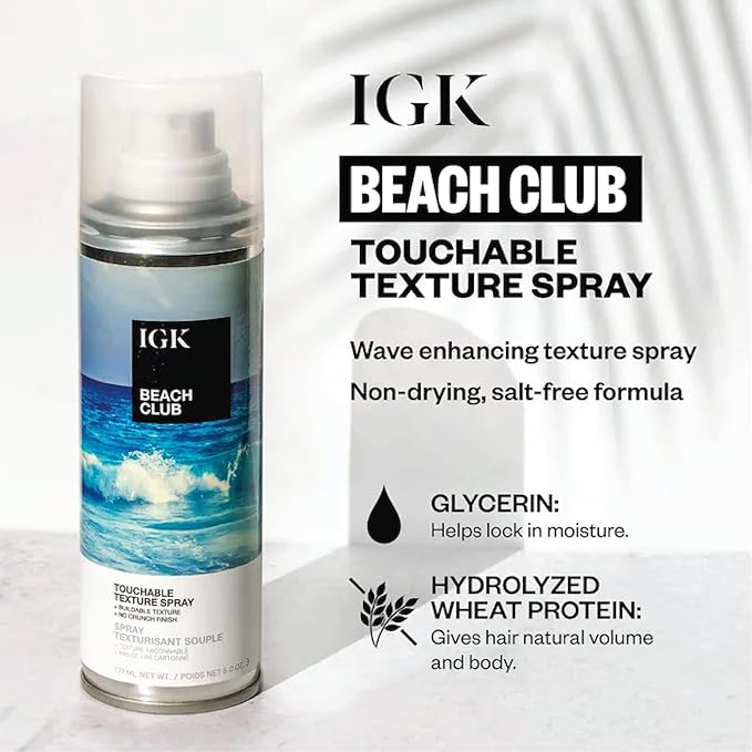 IGK Beach Club Texture Spray for Hair Travel Size | Instant Volume Texture and Hold | Salt-Free Non-Drying Finishing Spray | Vegan + Cruelty-Free | 1.7 Fl Oz (Pack of 2)