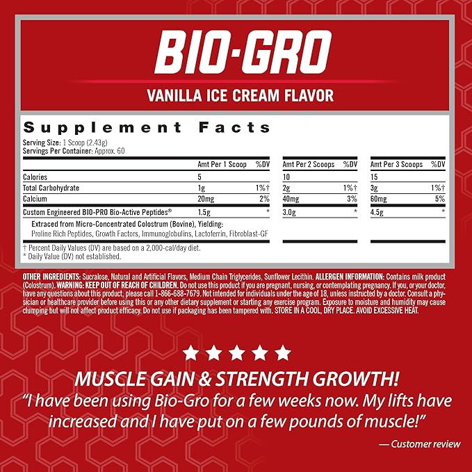 iSatori BIO-GRO Protein Synthesis Amplifier for Muscle Recovery &amp Growth Enhanced Stimulant Free Pre-Workout &amp Colostrum Supplement with Bio-draft Peptides- Vanilla Ice Cream (60 Servings)