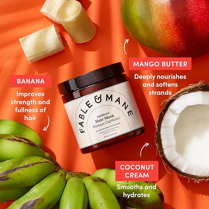 Fable &amp Mane Deep Moisture Repairing Hair Mask For Frizzy Dry Damaged Hair. Treatment Repairs and Softens with Shea Butter and Coconut