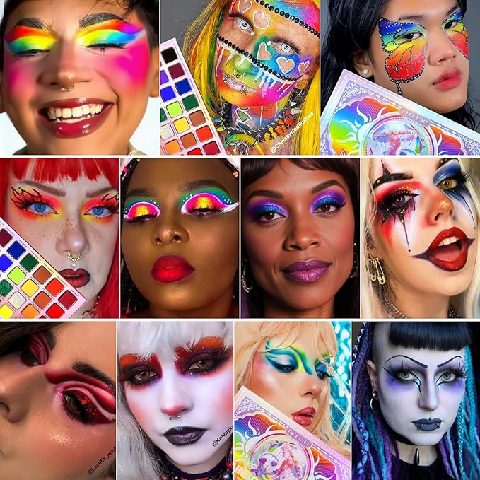 DE'LANCI Rainbow Eyeshadow Palette Colorful Makeup Pallet Multichrome Bright Neon Eyeshadow Palette High Pigment Vibrant Face Paint Rainbow Iridescent Makeup Long Lasting Daily Festival Goth FX Look