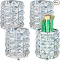 LUEXBOX 4 PCS Crystal Makeup Brush Holder Bling Makeup Tools Organizer Round Cosmetics Brush Storage Container for Table Dresser Bathroom Bedroom Organization (Silver)