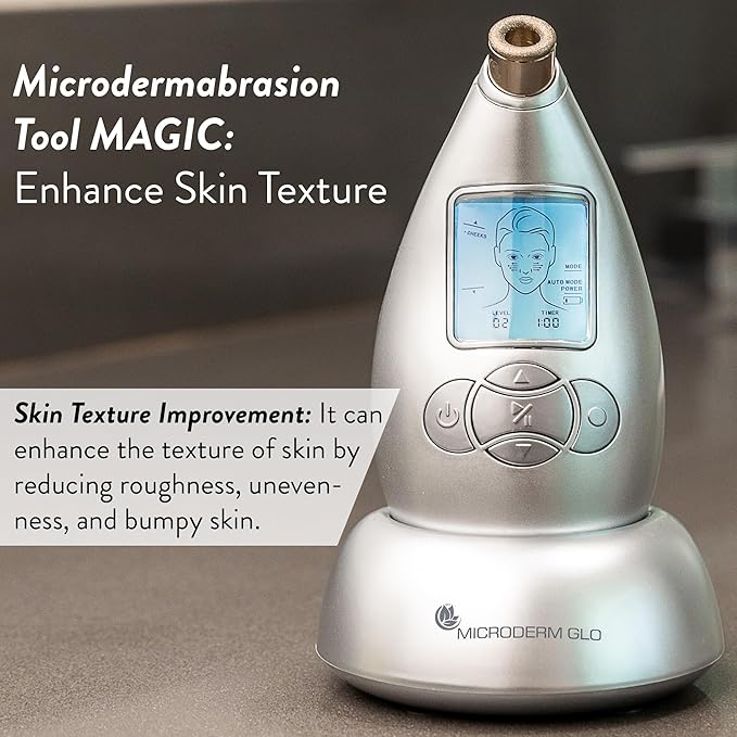 Microderm GLO Diamond Microdermabrasion Machine and Suction Tool - Clinical Micro Dermabrasion Kit for Anti Aging Advanced Home Facial Treatment System Blackhead Remover &amp Exfoliator for Acne Sc
