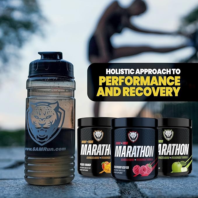 6AM Run Marathon | Running Supplements for Endurance &amp Stamina | Amino Energy with BCAAs for a Clean Pre Running Fuel | No Jitters | Marathon Essentials | Raspberry Iced Tea | 40 Servings