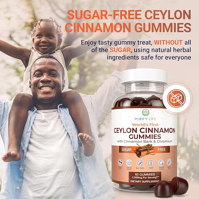 Purify Life Sugar-Free Ceylon Cinnamon Gummies (2000mg/Serving) ? Vegan Gluten-Free Herbal Supplement ? Replace Cinnamon Capsules Pills &amp Powders ? 60 Chews