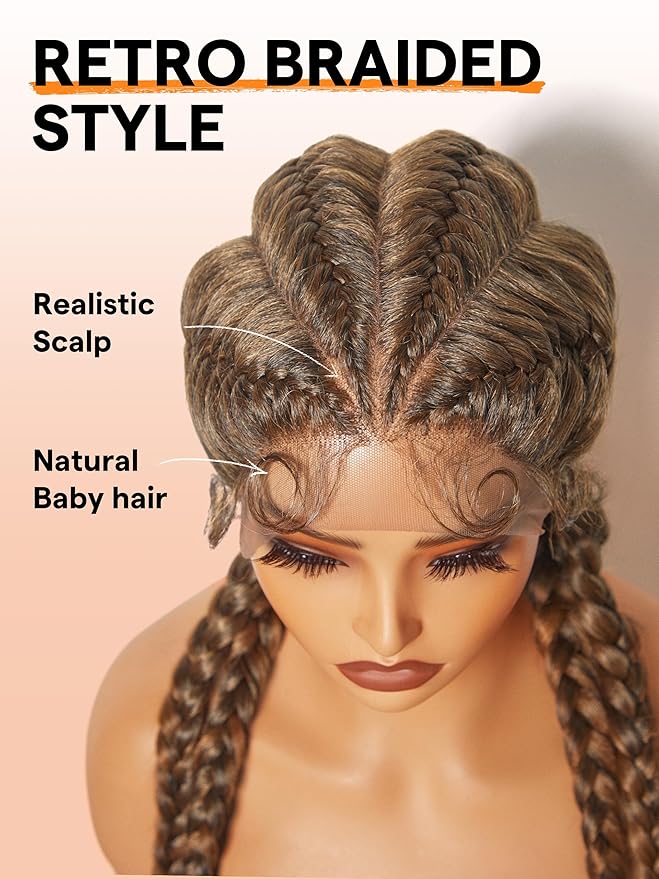 GORGIUS Brown Highlight Box Braid Wigs Pre Plucked Pre Braided Synthetic Lace Front Wig Handmade 4 Twisted Cornrow Braiding Wig For Women